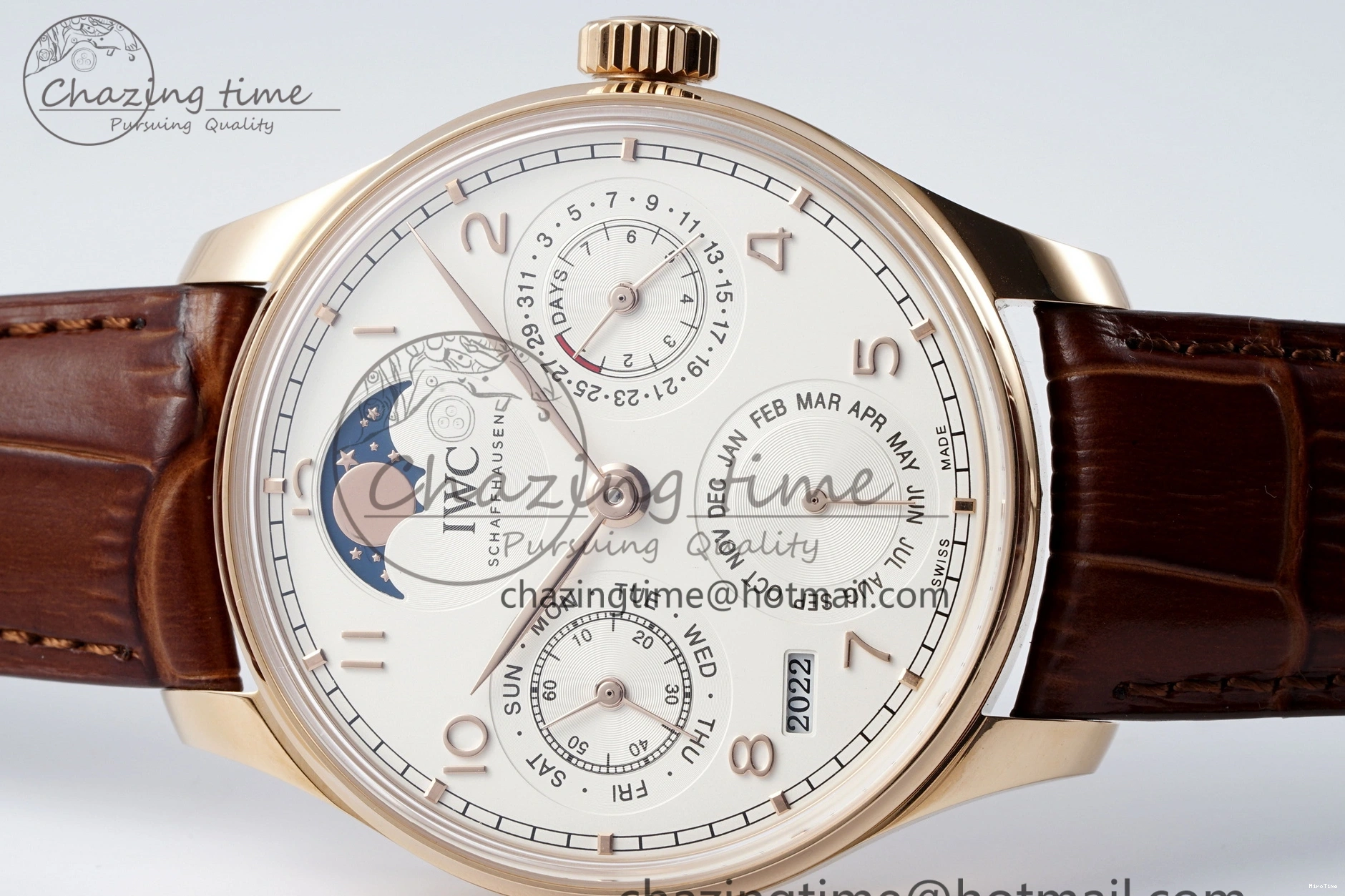 MIROTIME 0420 WellDesigned Portugieser Perpetual Calendar RG 5033 APSF 1:1 Best Edition White Dial on Brown Leather Strap A52610 Clone 7042